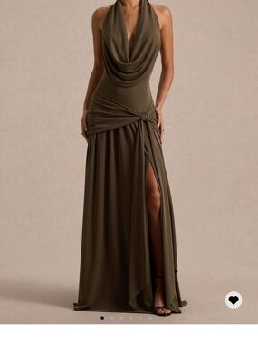 Olive Halter Drape Maxi Dress with Side Knot